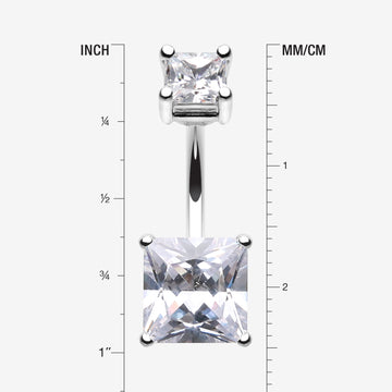 Detail View 1 of Classic Square Prong Set Gem Belly Button Ring-Clear Gem